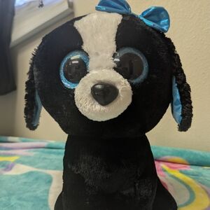 Plush Puppy Toy with Blue Accents